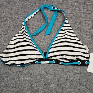 Nautica Womens Bikini Top Striped Halter Neck Swimwear Blue White Black Size 16